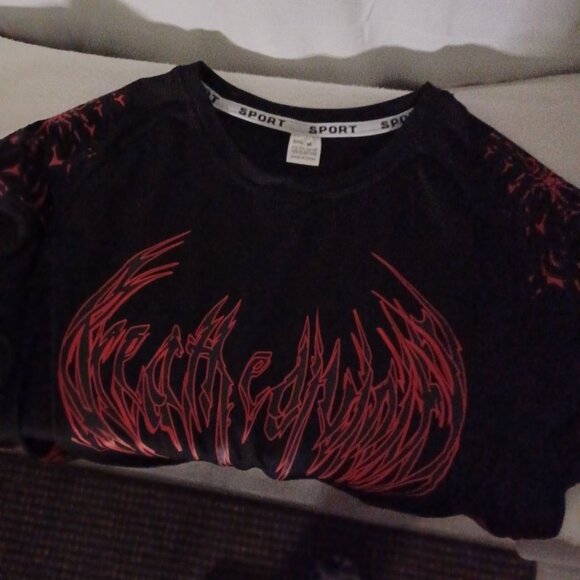 Black & Red Tribal Graphic Short-Sleeve Compression T-Shirt For Men Size M - Picture 3 of 4